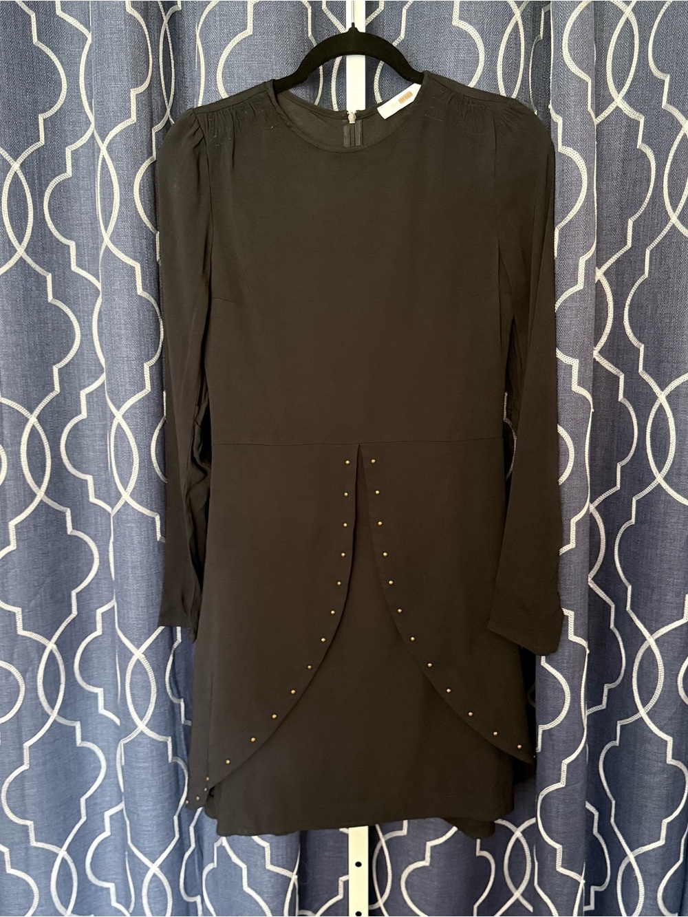See by Chloe Black Long-Sleeve Studded Overlay Dress Size 36 C25